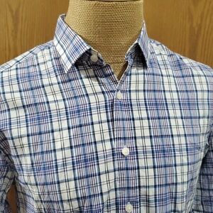 Untuckit blue purple plaid long sleeve slim fit shirt